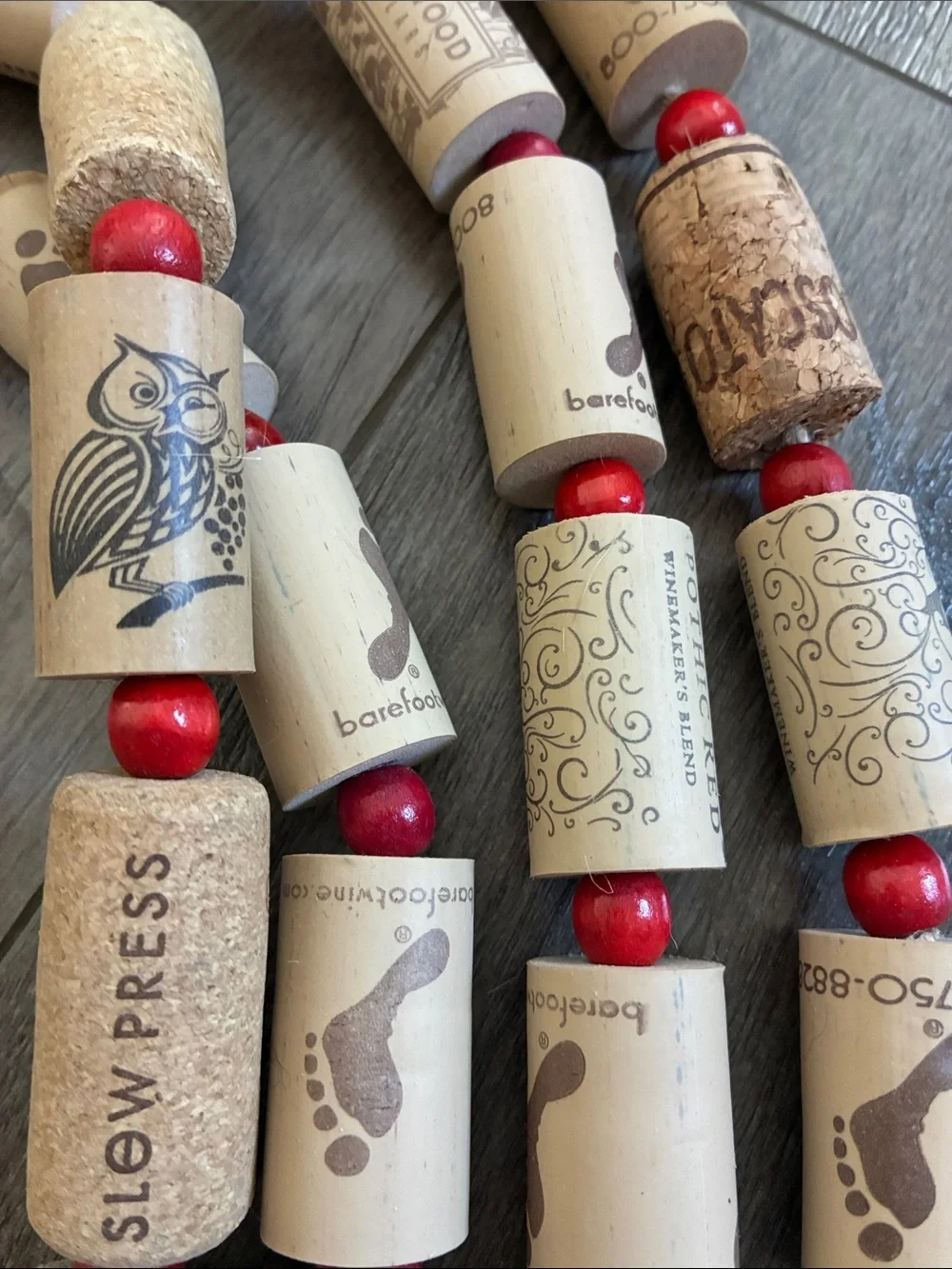 Handmade Wine Cork & Red Wooden Beads Garland 140 Foot